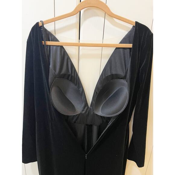 Jenny Yoo Malia BHLDN Black Velvet Long Sleeve Sheer Front Open Back Sz 16 - Picture 9 of 9
